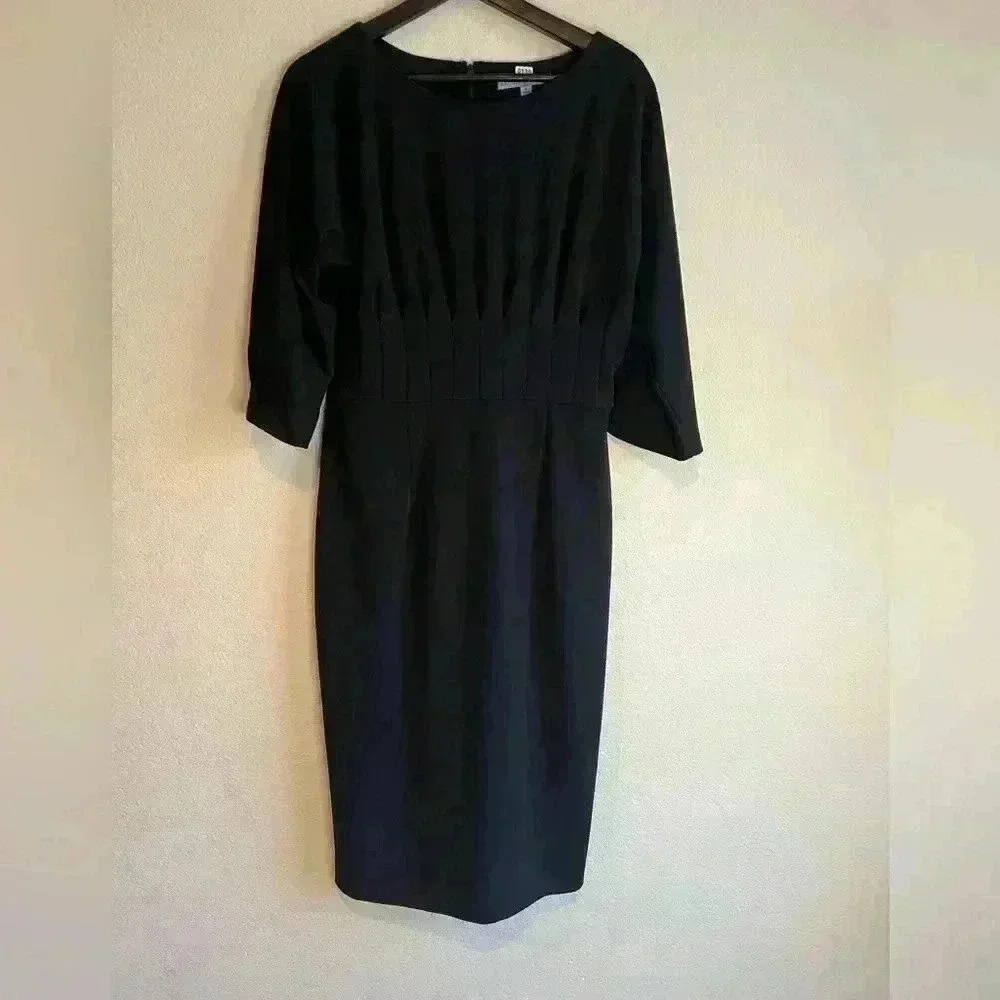 Antonio Melani Black Sheath Dress Size 6 Midi Length